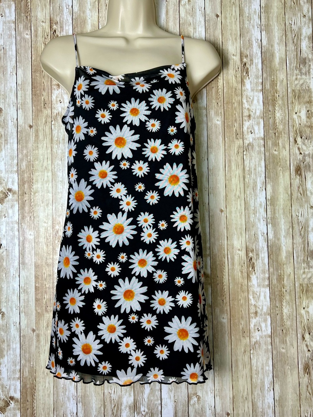 Full Tilt Black Daisy Print Slip Dress Size XL
